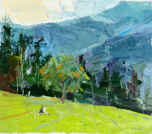 Mountains Painting Forest Original Oil Painting Oil on Canvas by Yehor Dulin