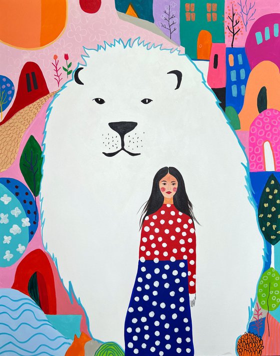 Woman and bear Colorful