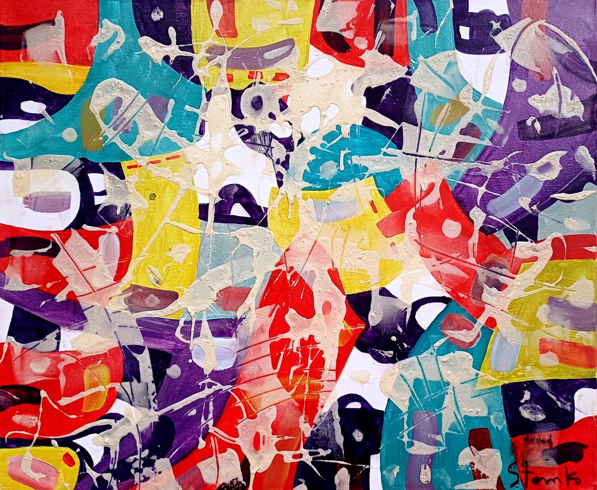 Abstract Acrylic Painting By Stanislav Bojankov, 24 X 20", Abstract Composition-I, Original Artwork