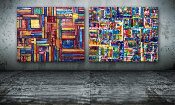 "Check Us Out" - FREE International Shipping/Discount USA Shipping - Original Xt Large PMS Abstract Diptych Oil Paintings On Canvas - 120" x 48"