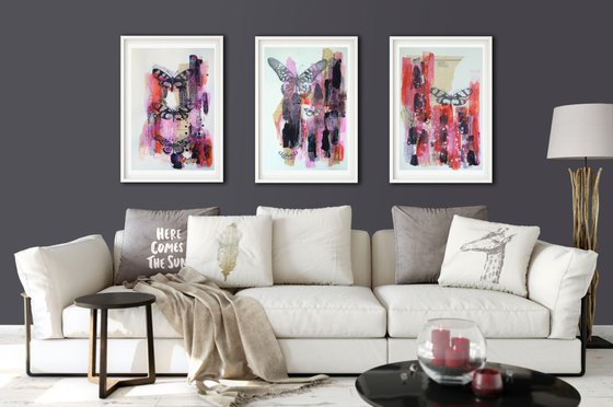 Set of 3 original mixed media paintings