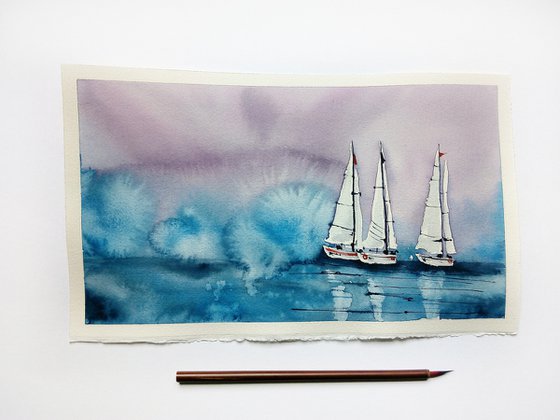 Sailboat painting. Seascape