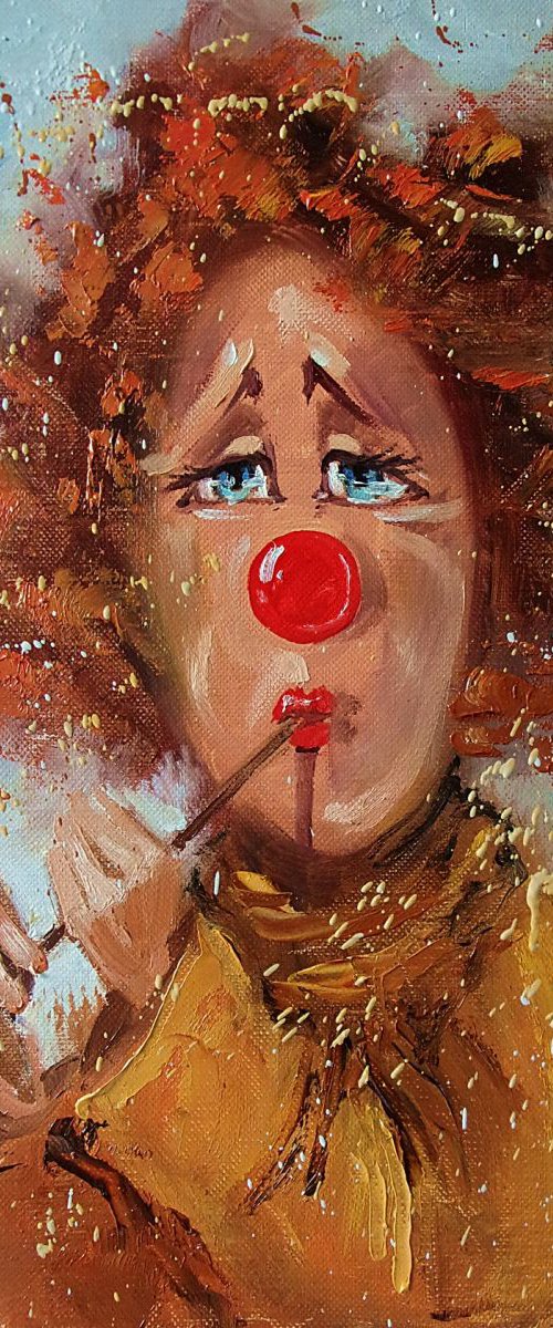" HAPPY BIRTHDAY :) " clown original painting palette knife GIFT MODERN URBAN ART OFFICE ART DECOR HOME DECOR GIFT IDEA by Monika Luniak