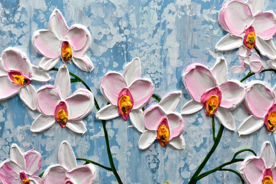 Winter Orchid - Impressionist Flower Painting, Palette Knife Art