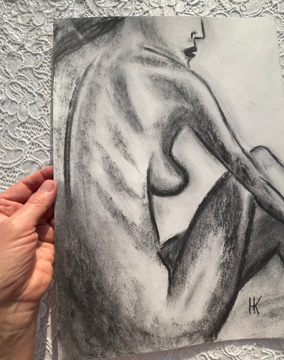 Woman Nude Charcoal Art
