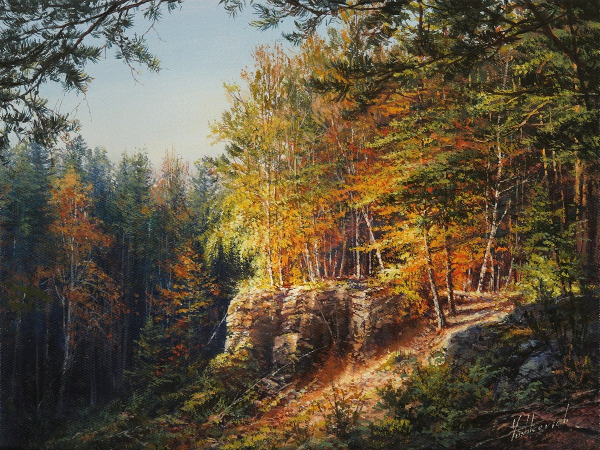 Photorealistic Landscape Acrylic Painting By Viktar Yushkevich Yuvart, 16 X 12", Touch Of Light, Original Artwork