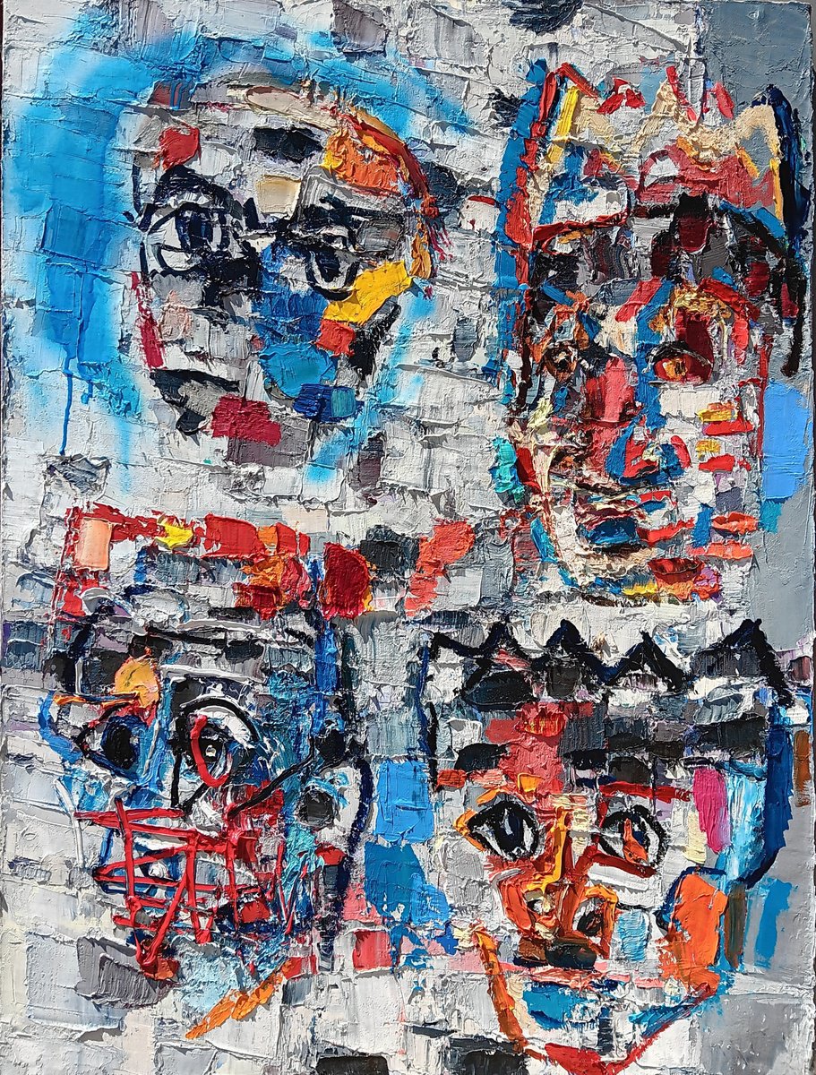 Expressive Portrait Oil Painting By Ruslan Khais, 30 X 40", Four Kings, Original Artwork