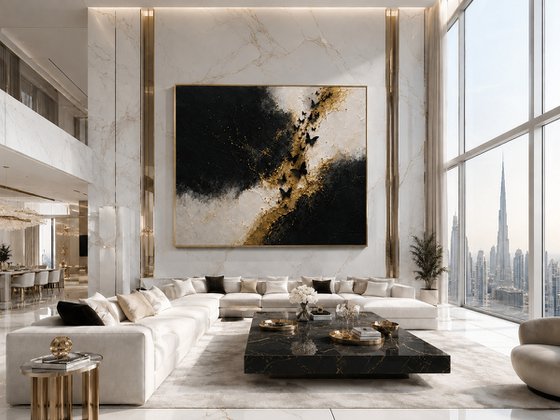 Abstract Gold with Black Butterflies