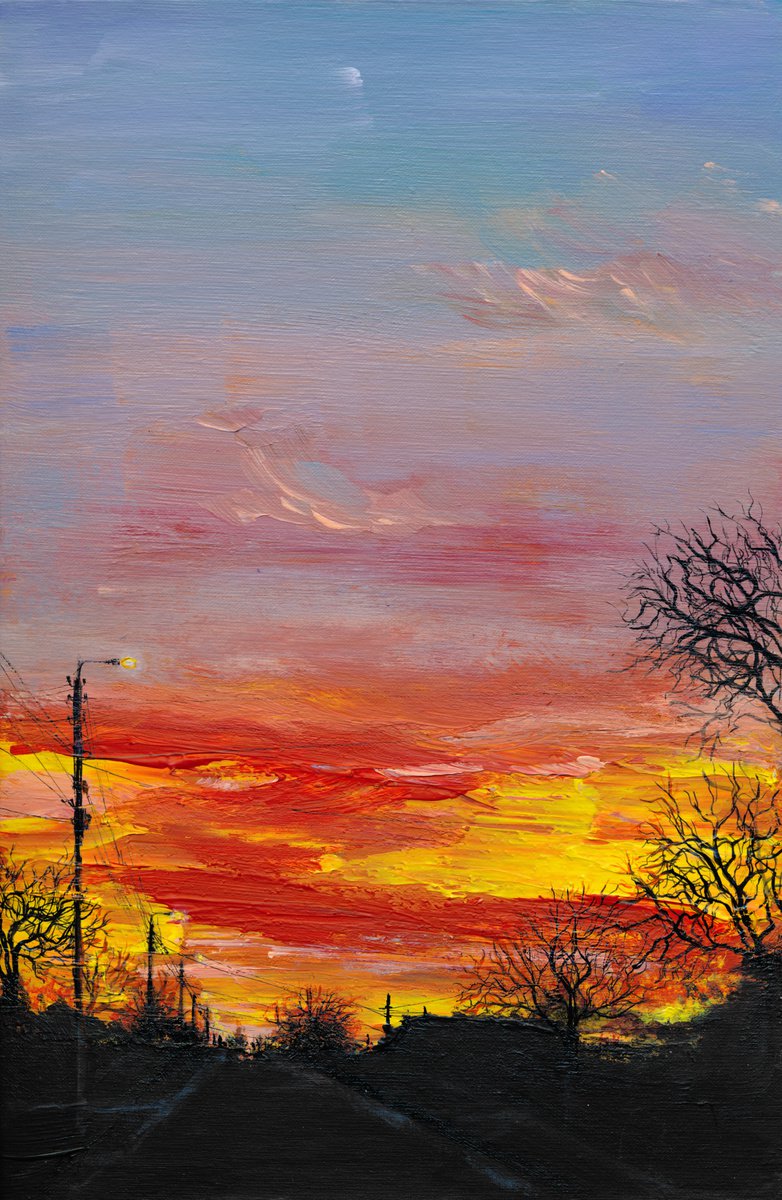 Expressive Landscape Acrylic Painting By Doriana Popa, 8 X 12, 6Pm, Original Artwork