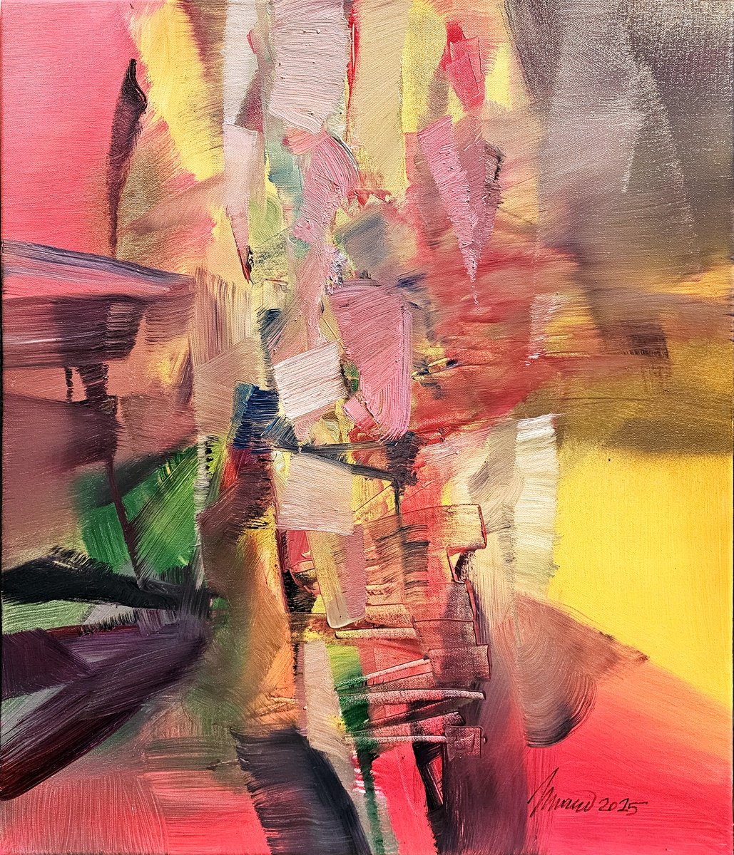 Abstract Oil Painting By Taidakov Nikolai, 24 X 28", Motifying Afternoon, Original Artwork