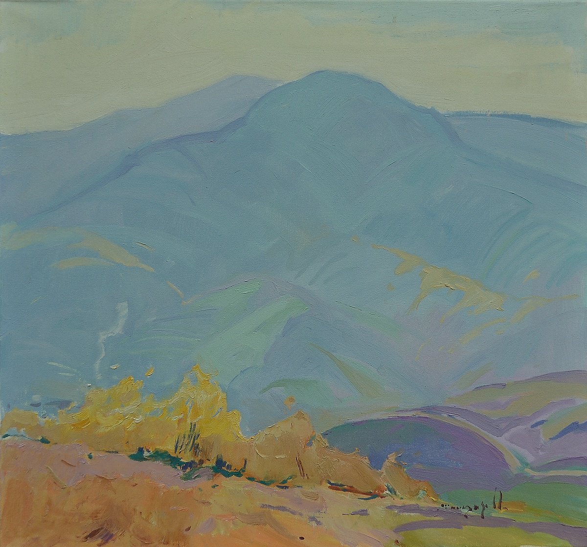 Impressionistic Landscape Oil Painting By Alexander Shandor, 30 X 28, Mountain Expanses, Original Artwork