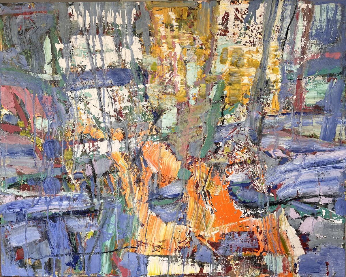 Organic Abstract Oil Painting By Florina Breazu, 35 X 28, String, Original Artwork