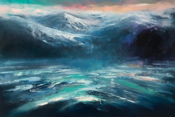 "Northern Lights.Aurora"100x100cm large original painting