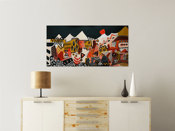 Landscape with red sun.