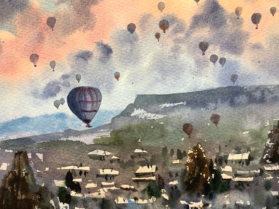 Hot air balloons in the sky over the city #2.Cappadocia.