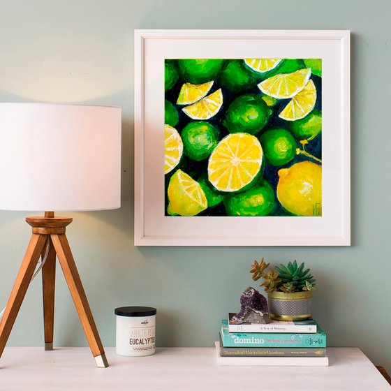 Still life with lemons and limes Original art green yellow