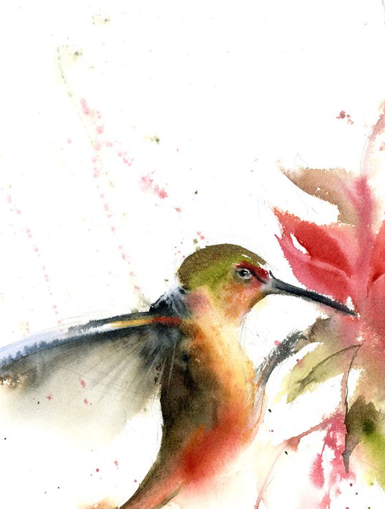 Hummingbird with plant