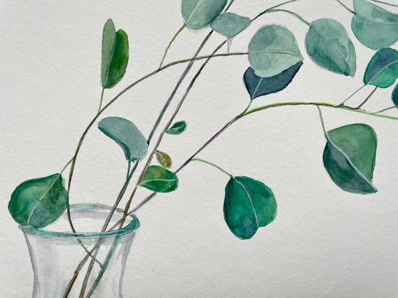 Eucalyptus Original Painting, Botanical Watercolor Artwork, Green Leaves Wall Art, Plant Illustration