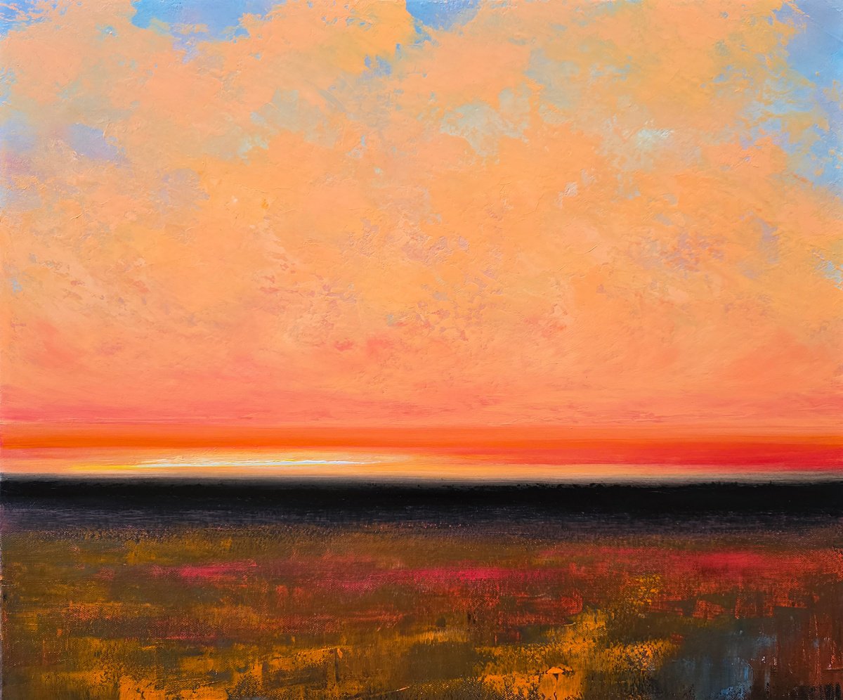 Impressionistic Landscape Oil Painting By Faith Patterson, 24 X 20, November Sunset, Original Artwork