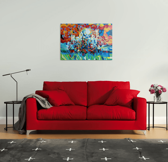 Sunny morning (100x70cm, cubism, oil painting)