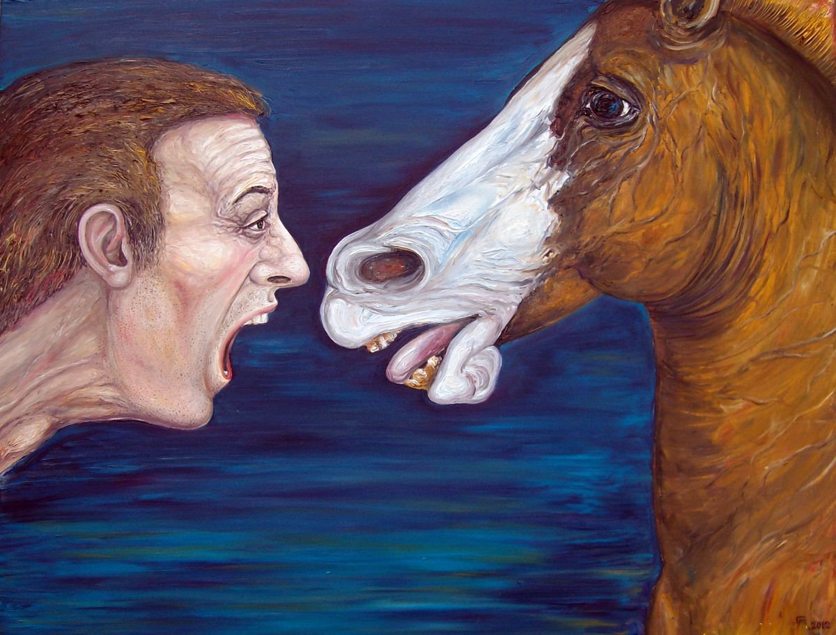 Photorealistic Portrait Oil Painting By Grigor Velev, 28 X 21, Conflict Ii, Original Artwork