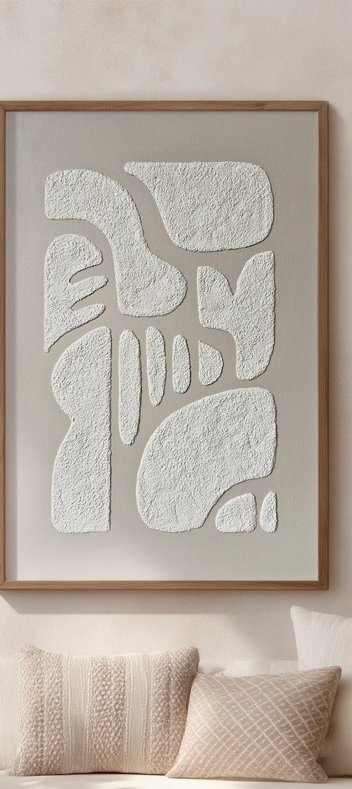 "Rye 3" Gray white abstract textured art by Marine