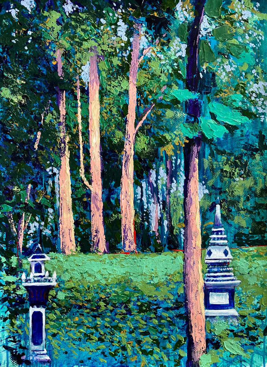 Impressionistic Landscape Acrylic Painting By John Cottee, 22 X 30, Forest Spirits, Original Artwork