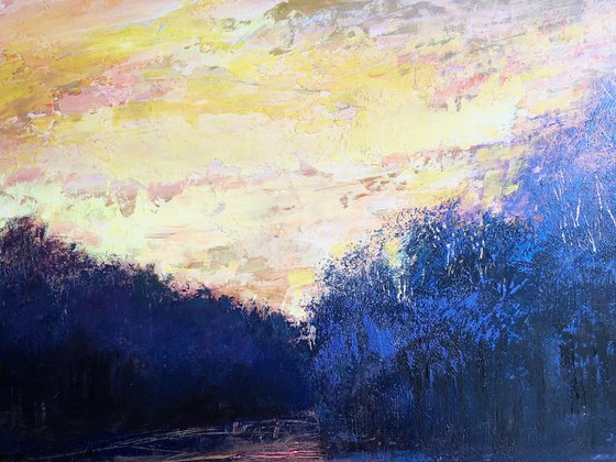 'Winter Stream IV' Sunset oil painting