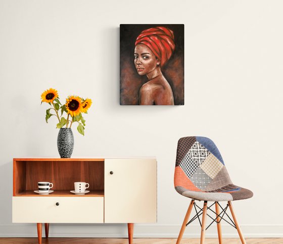 African Beauty - original oil on canvas portrait painting