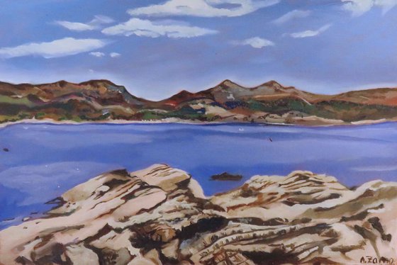 View of Llansa, Original Oil Painting by Anne Zamo