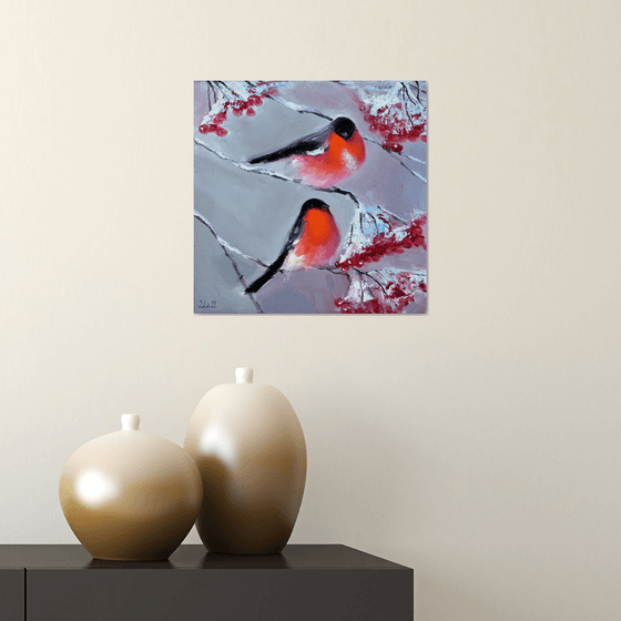 Bullfinches in winter