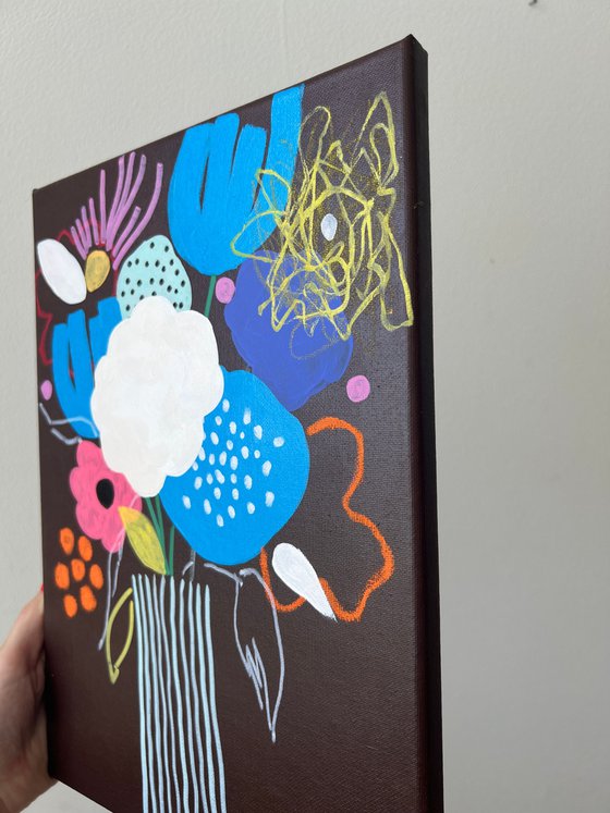Vibrant Floral Vase on Noir