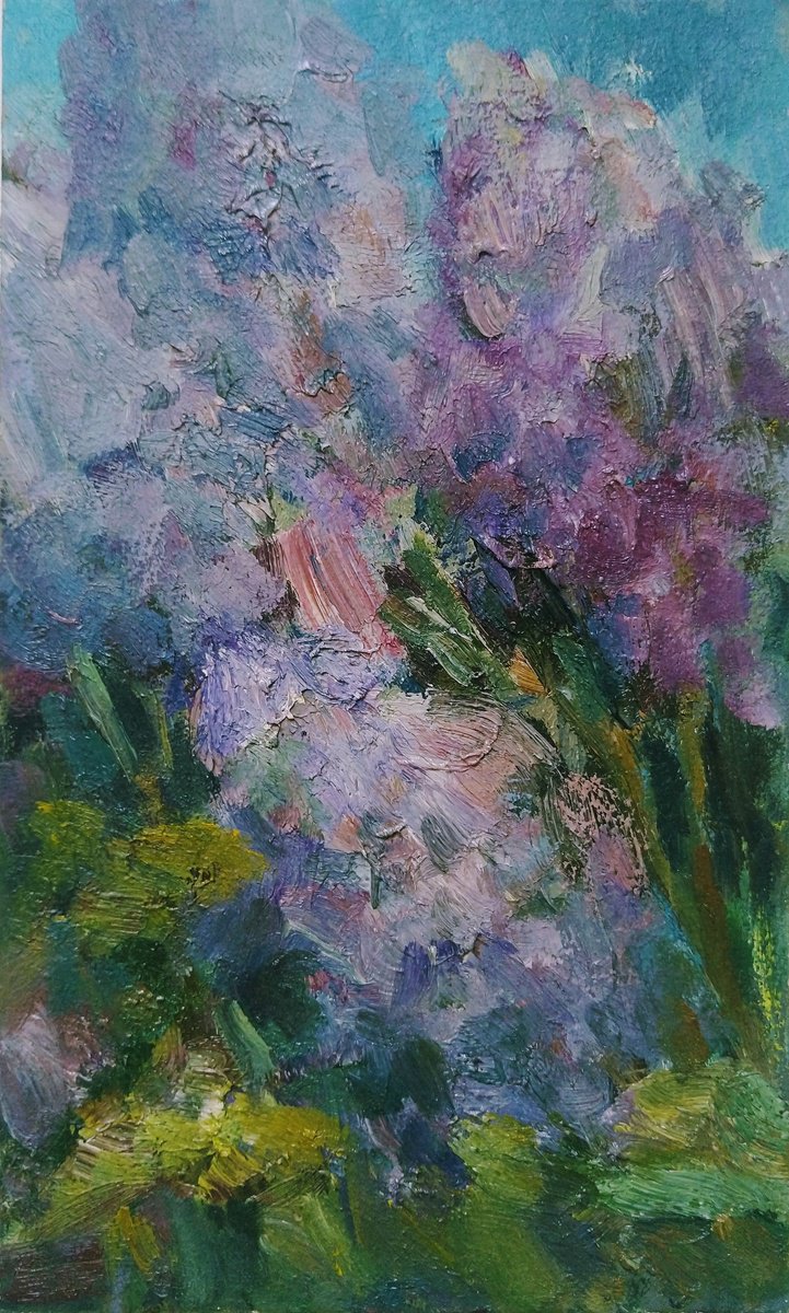 Expressive Botanical Oil Painting By Elena Klyan, 6 X 10, Lilac Oil Painting 2017, Original Artwork
