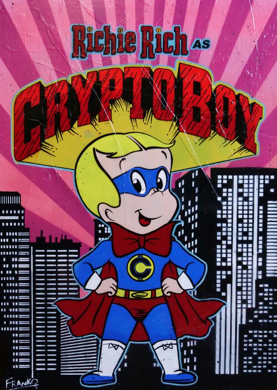 Cryptoboy Rules 140cm x 100cm Crypto Richie Rich Textured Urban Pop Art