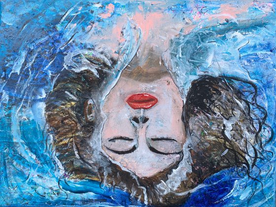 Blue Underwater Painting in Acrylic on Canvas Hyperrealism Ocean Paintings Swimming in Water