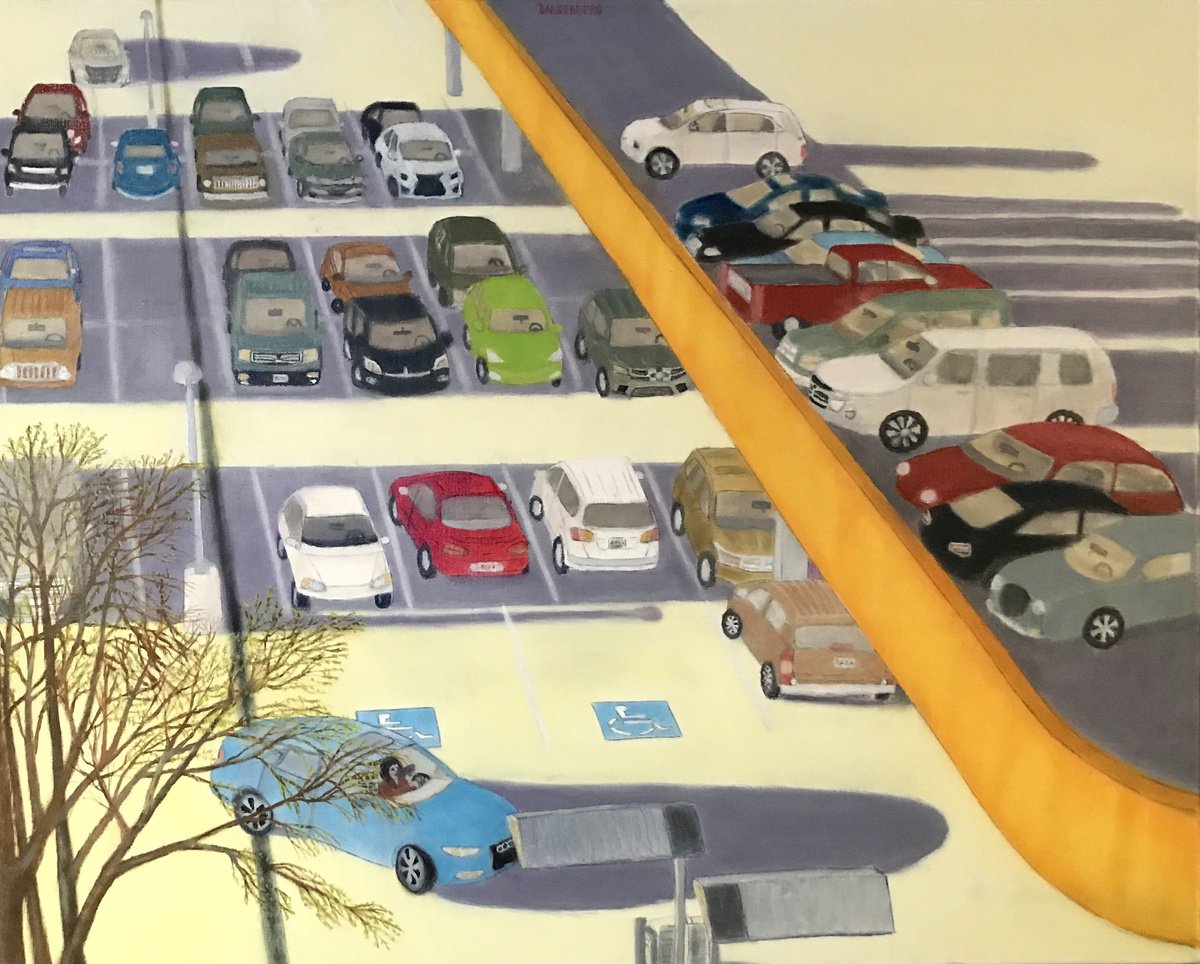 Impressionistic Cityscapes Oil Painting By Leslie Dannenberg, 30 X 24", Early Morning Parking, Original Artwork