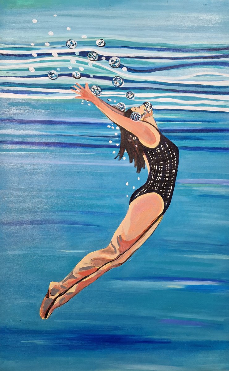 Urban And Pop Portrait Acrylic Painting By Alexandra Djokic, 24 X 39, Swimmer, Original Artwork
