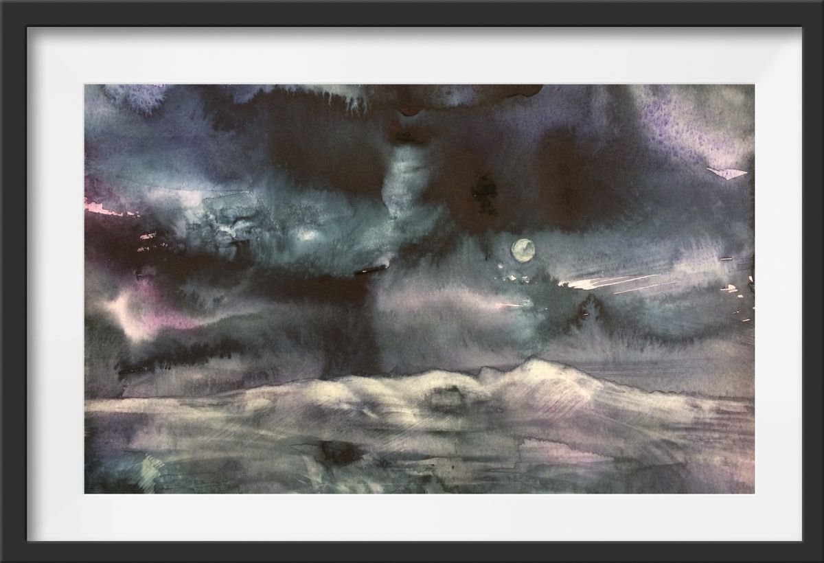 Abstract Watercolour , Baltic Night By Gesa Reuter, 16 X 9, Artwork For Sale On Artfinder