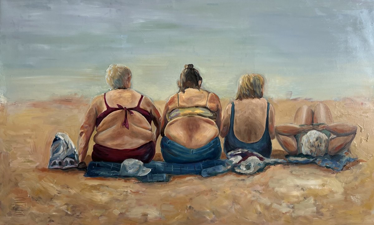 Impressionistic Portrait Oil Painting By Egle Kurlianskaite, 71 X 43, Friends, Original Artwork