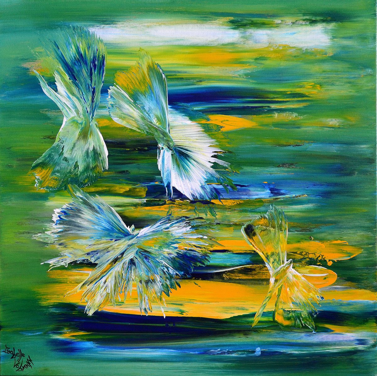 Abstract Acrylic Painting By Isabelle Vobmann, 20 X 20, Between Sea And Sky, Original Artwork
