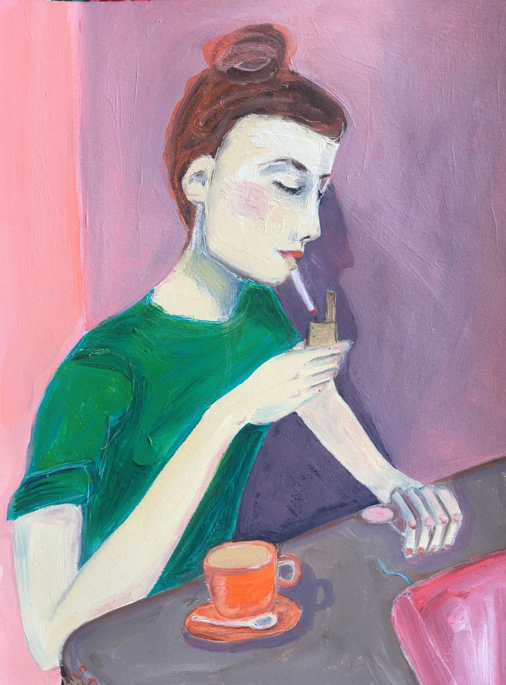 Vintage French Woman Smoking By Sharyn Bursic Artfinder