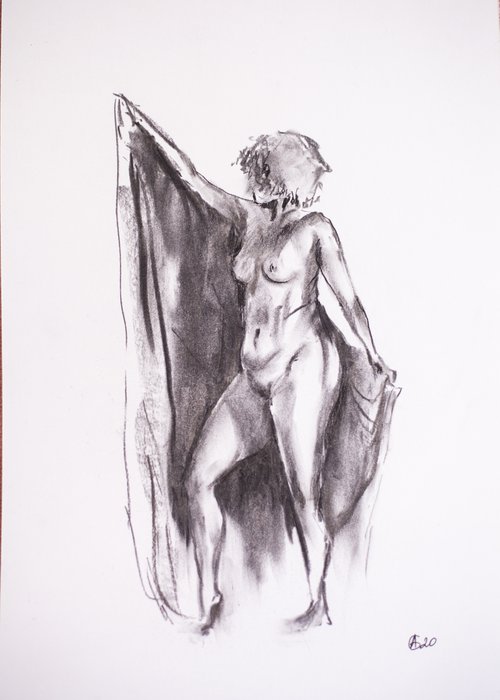 Nude in charcoal. 36. Black and white minimalistic female girl beauty body positive by Sasha Romm