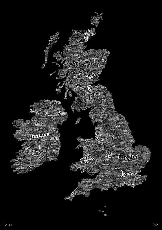 Great British Type Map (Black)