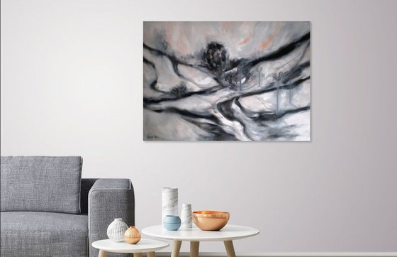 Abstract Painting, Black and White, LARGE SIZE, Minimalism, Close To Home