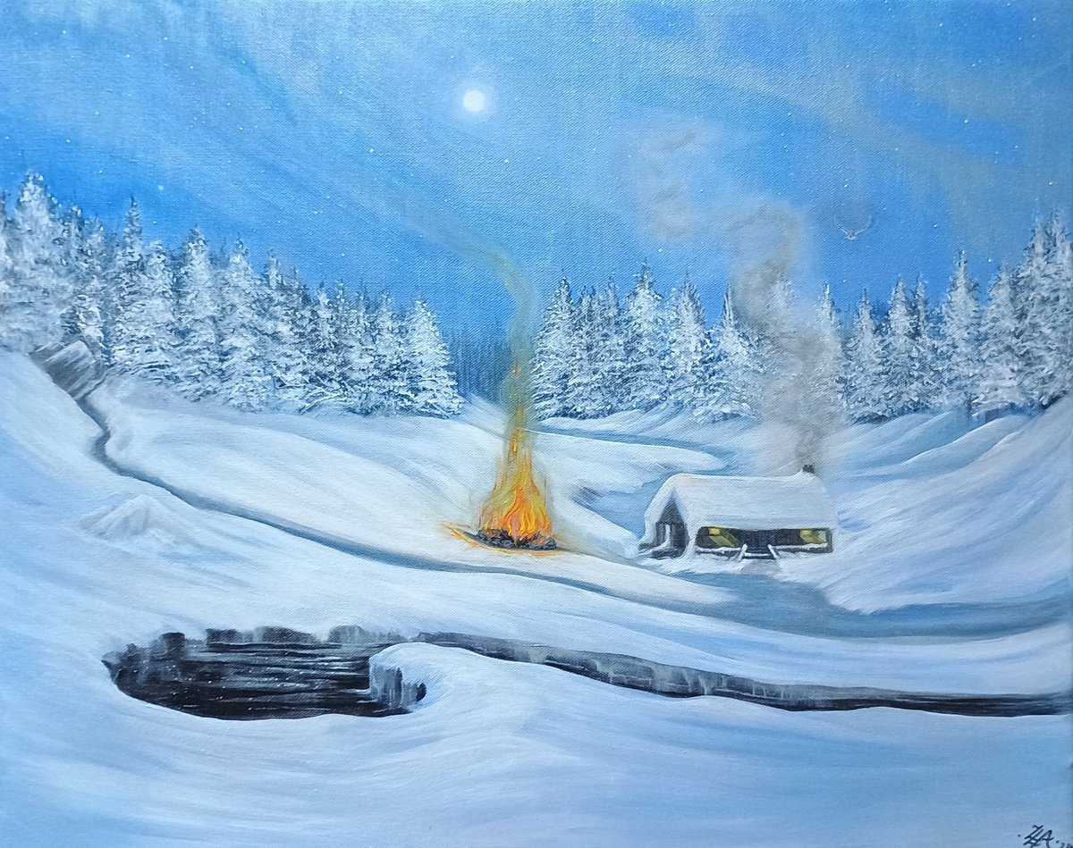 Landscape Acrylic Painting By Zoe Adams, 20 X 16", Winter Magic., Original Artwork