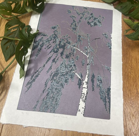 Birch Tree Linocut Print