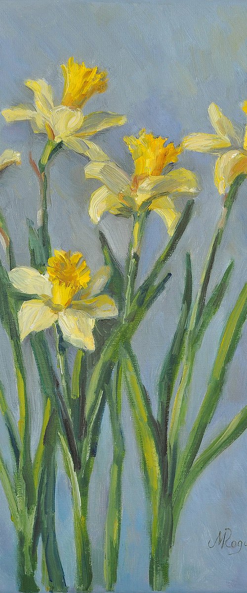 Yellow daffodils original oil painting by Marina Rogusheva