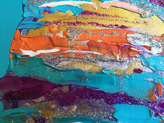 Queen #41 on turquoise, white, melallic purple, gold, sparkling with stardust PAINTING INSPIRED BY QUEEN ELIZABETH PORTRAIT