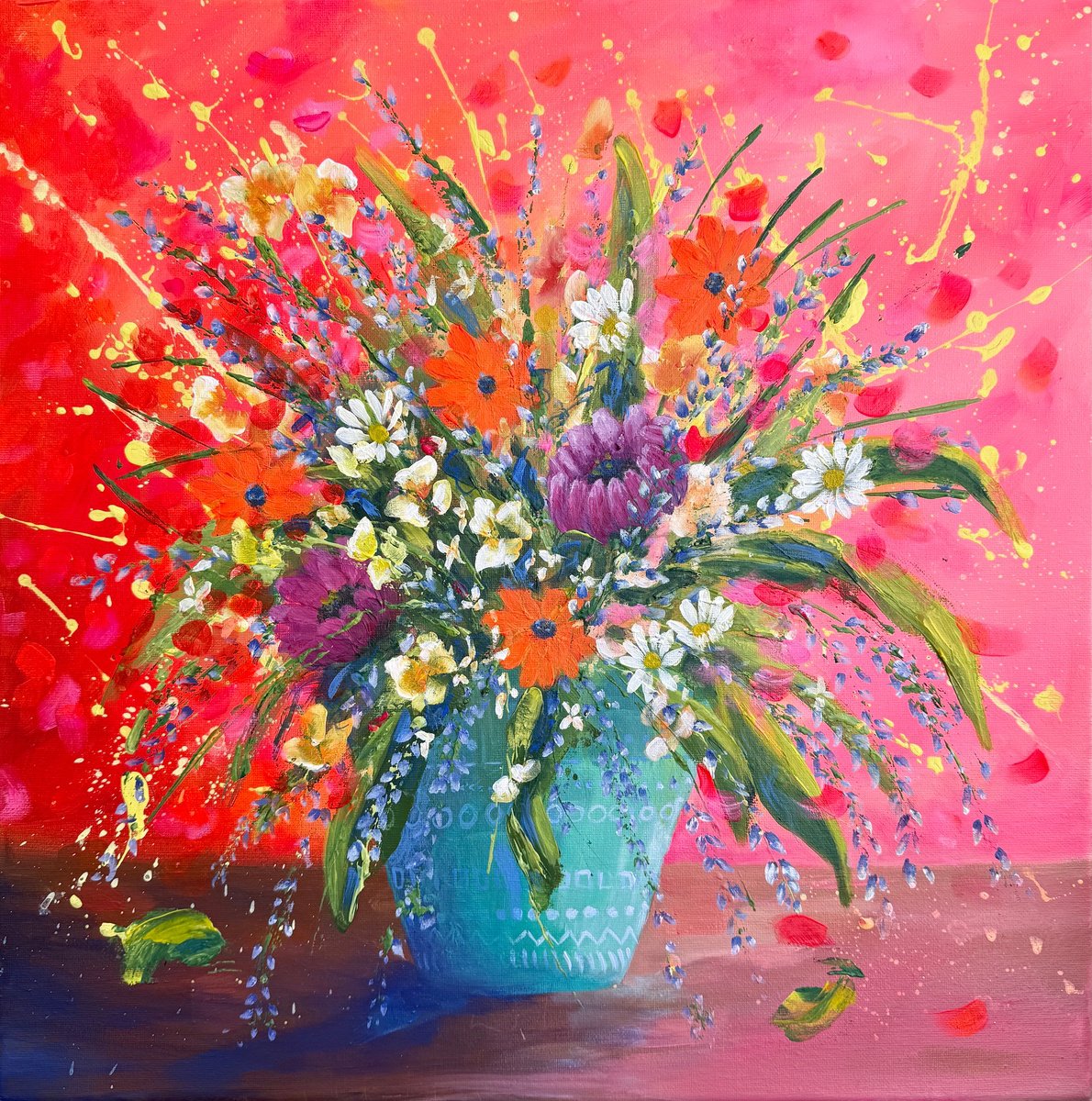 Expressive Botanical Acrylic Painting By Emma Sian Pritchard, 20 X 20, Bloom With Pride, Original Artwork