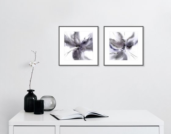 Abstract gray flowers set of 2